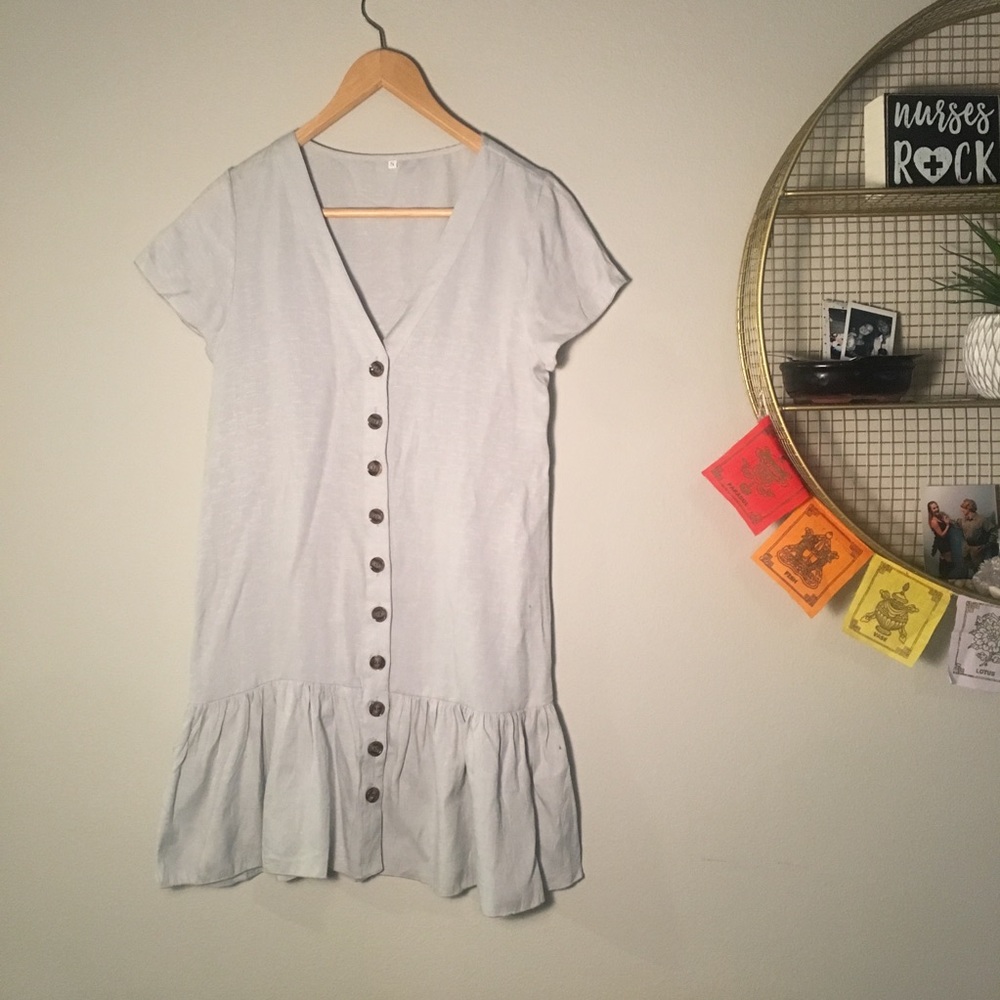 Off white linen button down peplum dress